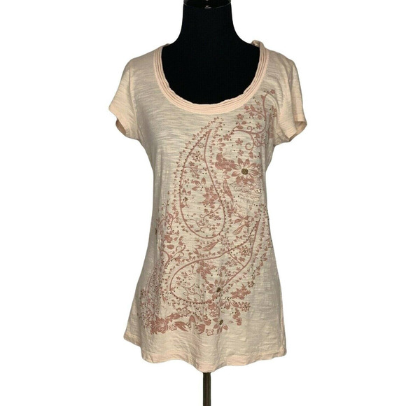 Ann Taylor Loft Peach Embellished Short Sleeved Top Size Small - Picture 1 of 6